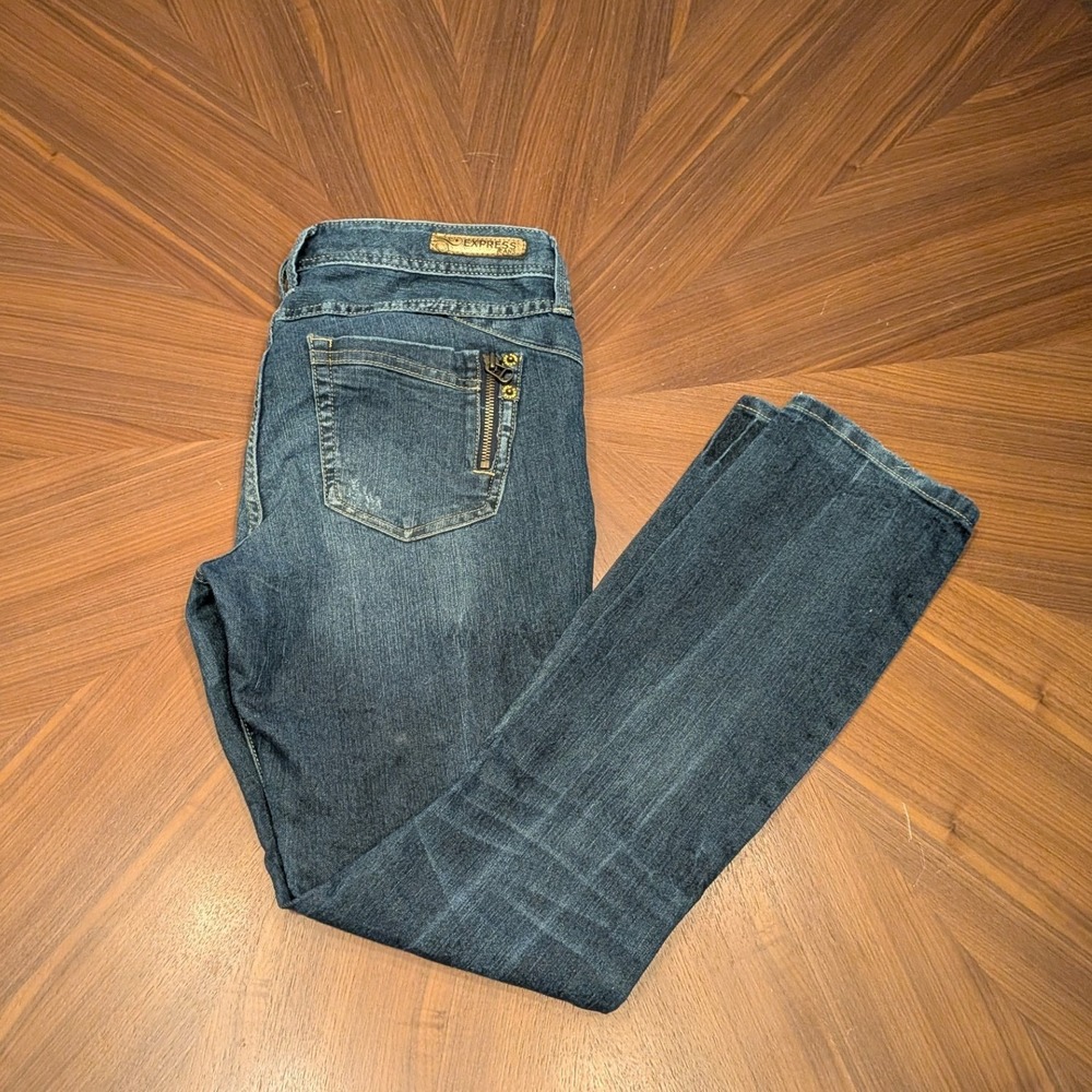 Express Jean Legging Women Blue Excellent Low Rise Zipper Pocket Denim 8